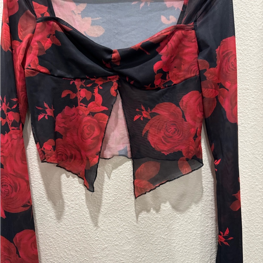 Floral Mesh Long Sleeve Top